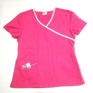 Izzy Scrubs Size S Scrub Top Dark Pink W/ Light Pink Trim